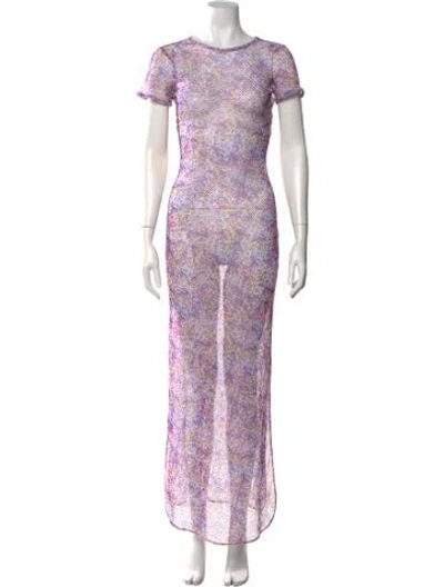 Pre-owned Priscavera Printed Long Dress In Purple