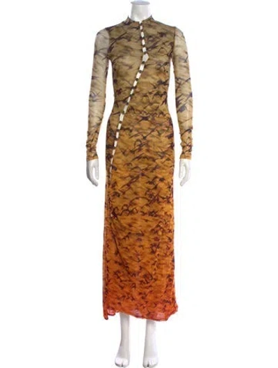 Pre-owned Priscavera Printed Long Dress In Yellow