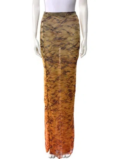 Pre-owned Priscavera Printed Long Skirt W/ Tags In Orange
