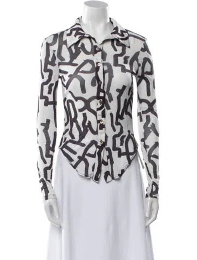 Pre-owned Priscavera Printed Long Sleeve Button-up Top In Multi