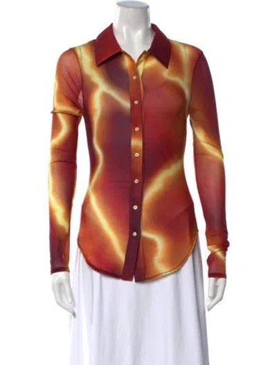 Pre-owned Priscavera Printed Long Sleeve Button-up Top W/ Tags In Multicolor