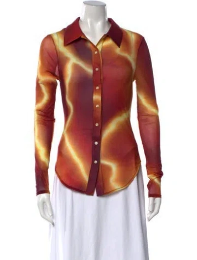 Pre-owned Priscavera Printed Long Sleeve Button-up Top W/ Tags In Multicolor
