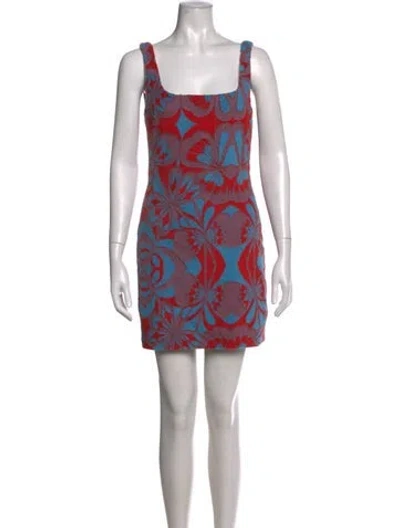 Pre-owned Priscavera Printed Mini Dress In Blue/red