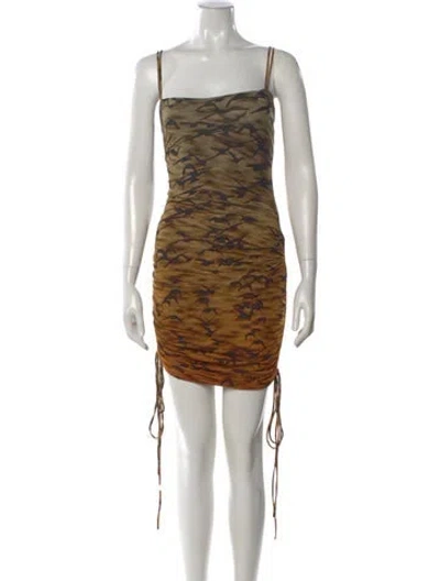 Pre-owned Priscavera Printed Mini Dress In Brown