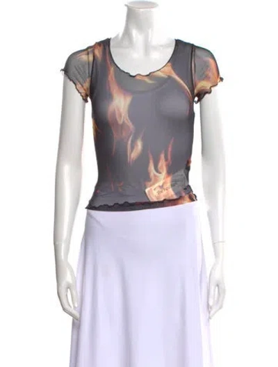 Pre-owned Priscavera Printed Scoop Neck Crop Top In Black