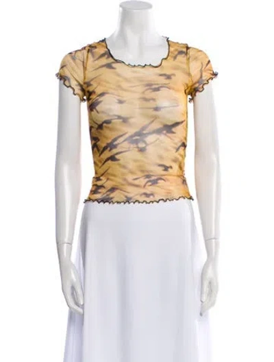 Pre-owned Priscavera Printed Scoop Neck Top In Multi