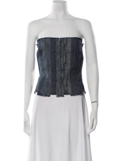 Pre-owned Priscavera Printed Strapless Top In White