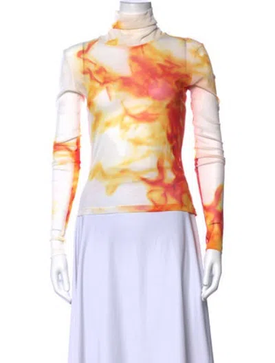 Pre-owned Priscavera Printed Turtleneck Top In Orange