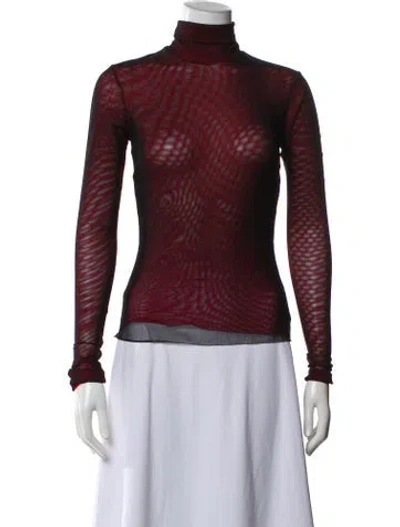 Pre-owned Priscavera Printed Turtleneck Top In Red