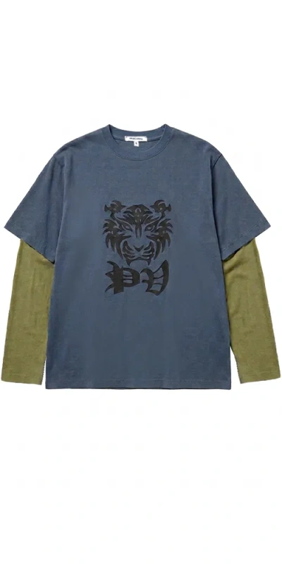 Priscavera Pv Tiger Printed Long Sleeve Tee Navy/olive In Multi