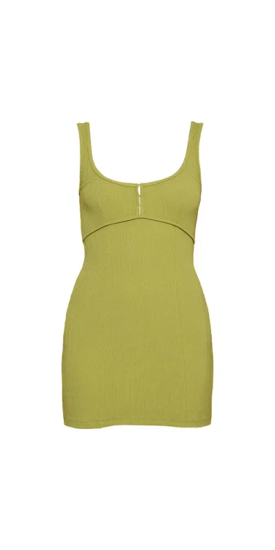Priscavera Ribbed Square Neck Dress Split Pea In Green