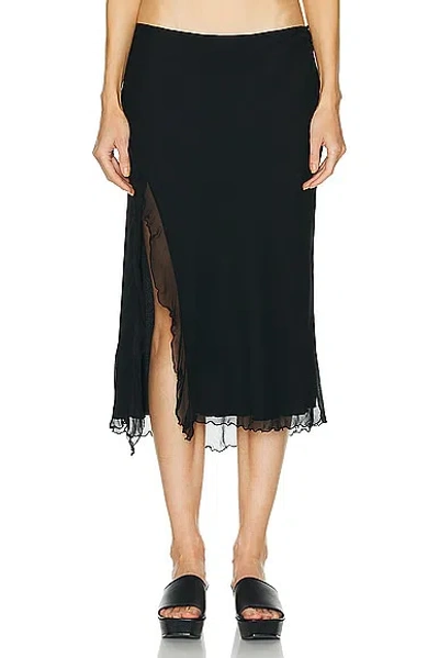 Priscavera Ruffled High Slit Skirt In Black