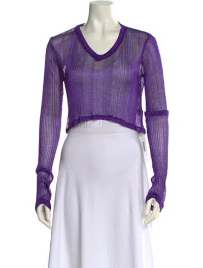 Pre-owned Priscavera Scoop Neck Long Sleeve Crop Top