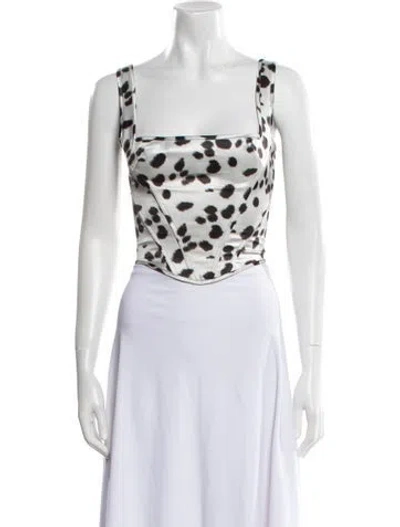 Pre-owned Priscavera Silk Polka Dot Print Crop Top In White