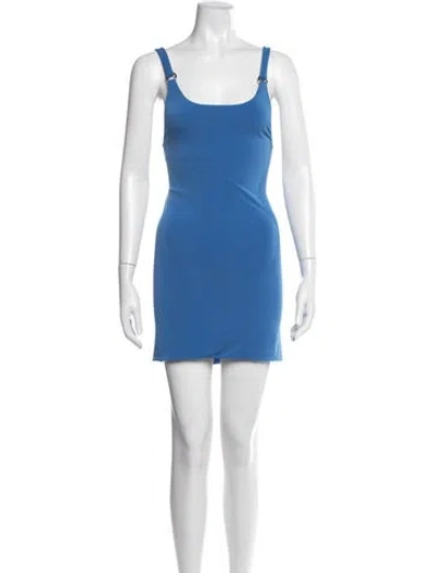 Pre-owned Priscavera Square Neckline Mini Dress In Blue