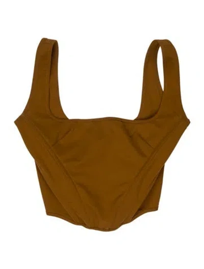 Pre-owned Priscavera Square Neckline Sleeveless Crop Top In Brown