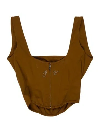 Pre-owned Priscavera Square Neckline Sleeveless Crop Top In Brown