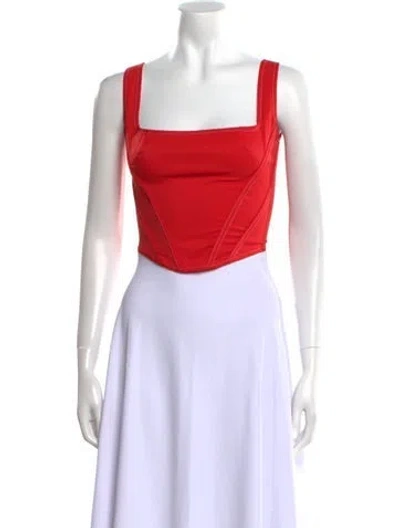 Pre-owned Priscavera Square Neckline Sleeveless Crop Top In Red
