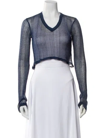 Pre-owned Priscavera Striped V-neck Crop Top W/ Tags In Blue