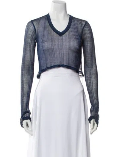 Pre-owned Priscavera Striped V-neck Crop Top W/ Tags In Blue