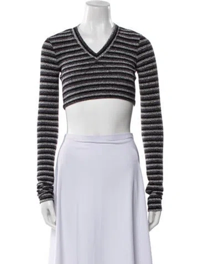 Pre-owned Priscavera Striped V-neck Crop Top W/ Tags In Silver