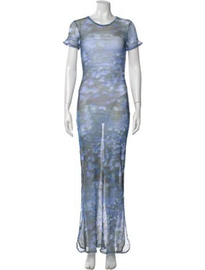 Pre-owned Priscavera Tie-dye Print Long Dress In Blue