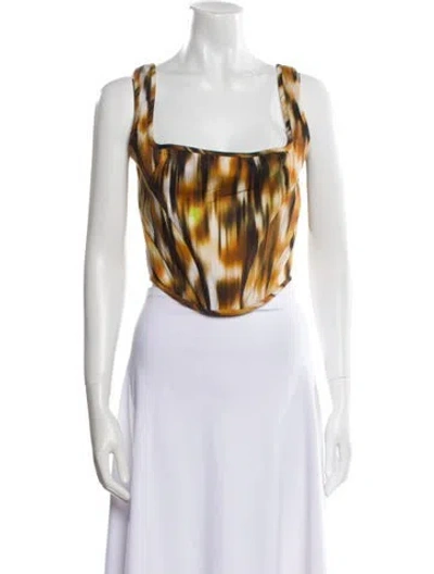 Pre-owned Priscavera Tie-dye Print Square Neckline Crop Top W/ Tags In Orange