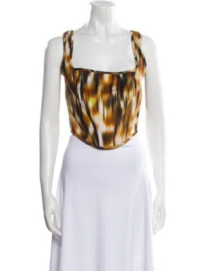 Pre-owned Priscavera Tie-dye Print Square Neckline Crop Top W/ Tags In Orange