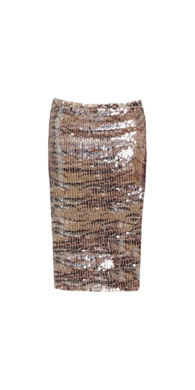Priscavera Tiger Sequin Midi Skirt In Multi