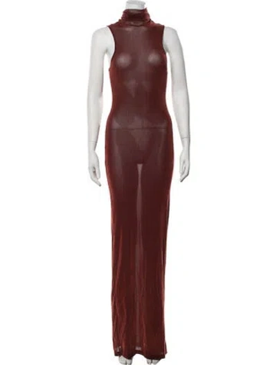 Pre-owned Priscavera Turtleneck Long Dress In Red