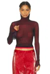 Priscavera Turtleneck Long Sleeve Top In Black & Red