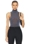 Priscavera Turtleneck Racerback Tank Top In Steel Blue