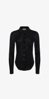Priscavera Velvet Mesh Button Down Shirt In Obsidian