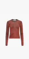 Priscavera Velvet Mesh Long Sleeve Top Brick