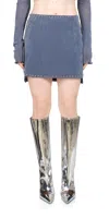 Priscavera Velvet Mesh Studded Mini Skirt In Steel Blue In Blue