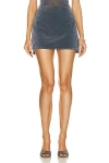 Priscavera Velvet Mesh Studded Mini Skirt In Steel Blue
