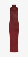 Priscavera Velvet Mesh Turtleneck Dress Brick