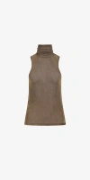 Priscavera Velvet Mesh Turtleneck Tank Top In Olive Oil