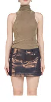 Priscavera Velvet Mesh Turtleneck Tank Top In Olive Oil In Multi