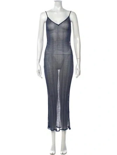 Pre-owned Priscavera V-neck Long Dress In Blue