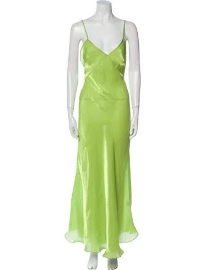 Pre-owned Priscavera V-neck Long Dress In Green