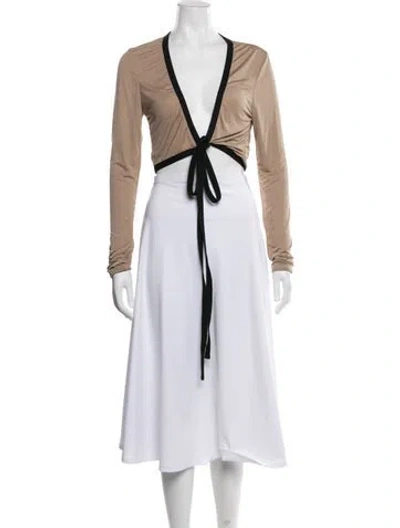 Pre-owned Priscavera V-neck Long Sleeve Crop Top In Neutral