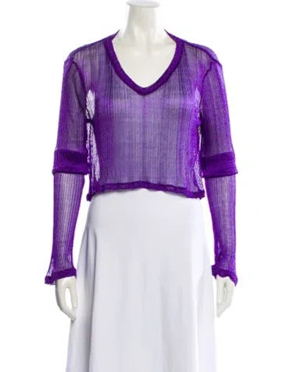 Pre-owned Priscavera V-neck Long Sleeve Crop Top In Purple