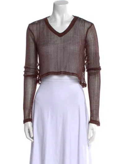 Pre-owned Priscavera V-neck Long Sleeve Crop Top W/ Tags In Brown