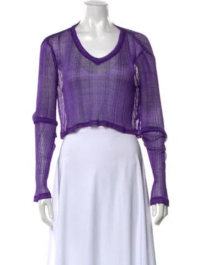 Pre-owned Priscavera V-neck Long Sleeve Crop Top W/ Tags In Purple