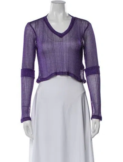 Pre-owned Priscavera V-neck Long Sleeve Crop Top W/ Tags In Purple
