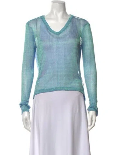 Pre-owned Priscavera V-neck Long Sleeve Top In Blue