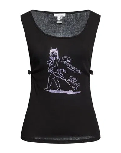 Priscavera Woman Tank Top Black Size Onesize Cotton, Silk In Multi
