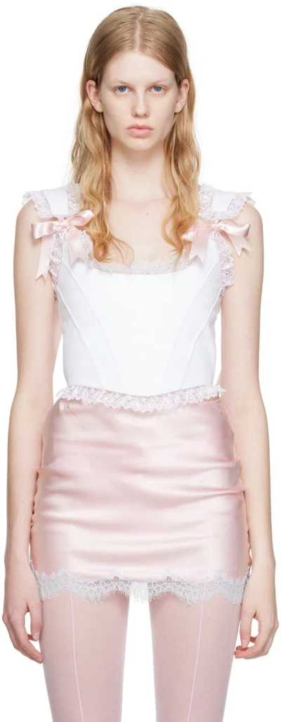 Pristine White Candy Corset Camisole In White/pink