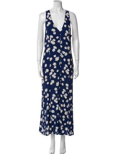 Pre-owned Privacy Please Floral Print Long Dress In Blue